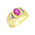 thumbnail image 3 of RYLOS Men's Rings 14K Yellow Gold Ring Classic Designer Style 8X6MM Oval Gemstone & Diamond Ring Star Ruby July Birthstone Rings For Men Size 13, 3 of 7