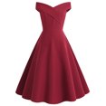 thumbnail image 1 of Leutsin Robe d'Été pour Femme à Épaules Dénudées, Col en V, Vintage, Unie, Évasée pour Fête, 1 of 8