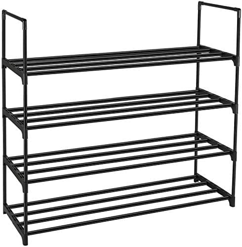 Stanz (TM) 4-Tier Shoe Rack, Shoe Tower Shelf Entryway Cabinet Storage Organizer, Black
