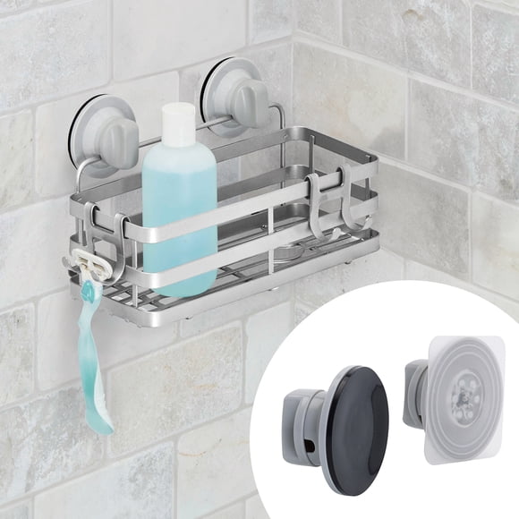 Better Homes & Gardens Adhesive or Suction Mount Shower Storage Basket, Satin Nickel