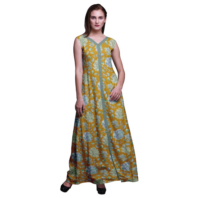 Bimba Floral Printed Front Slit Sleeveless Summer Spring Long Women BeachDress-XX-Large