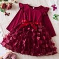 thumbnail image 2 of LUOGENLI Robe Tout-Petits Enfants Filles Manches Longues Décoration Florale Volants Nœud en Maille Robes Vêtements Robe de Printemps pour Filles 2025 Rouge 3-4 Ans, 2 of 4
