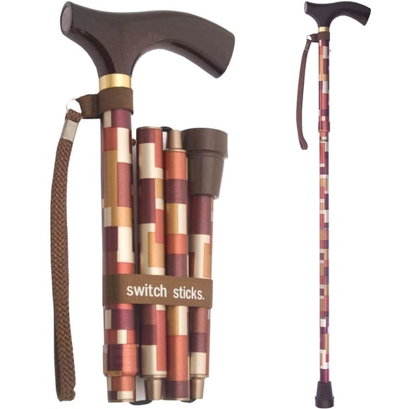 Switch Sticks Walking Cane for Men or Women, Foldable and Adjustable from 32-37 inches, Maple