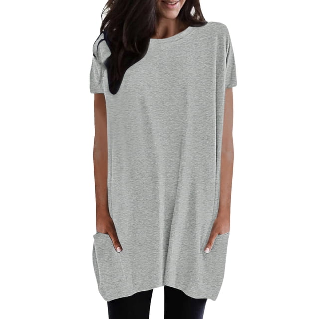 Ketyyh-chn99 Chandail pour Femmes Dames Décontracté Ample Été Manches Courtes Tunique Décontractée Hauts Confortable Ample Col Rond Hauts Gris,P