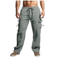 thumbnail image 1 of XZNGL Mens Cotton And Linen Drawstring Elastic Waist Multi-Pocket Casual Crgo Pants, 1 of 1