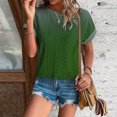 thumbnail image 2 of Plebaso Hauts d'Été pour Femmes T-Shirts à Œillets Mode Décontracté Manches Courtes Blouses Amples Dégradées, 2 of 7