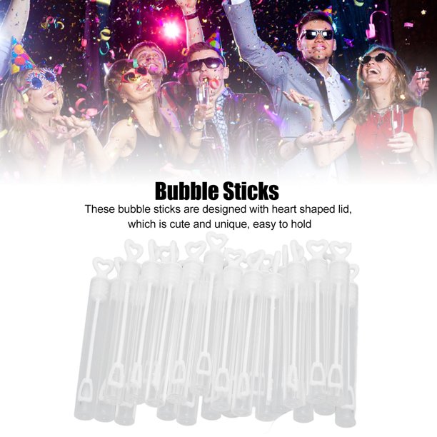 Baguettes à Bulles Transparentes ABS – Lot De 96 Tubes à Bulles Avec Couvercle Coeur – Fêtes Et Mariages
