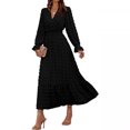 thumbnail image 1 of Gspmoly Robes Décontractées pour Femmes, Robe Décontractée à Manches Longues et Col en V pour Femmes au Style Élégant, Robes de Vacances pour Femmes Articles en Liquidation, 1 of 6