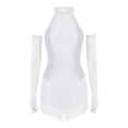 thumbnail image 1 of Hansber Robe de Danse pour Femme à Franges en Strass avec Gants, Col Licou, Costume de Danse Latine pour Salle de Bal, Rumba, Salsa, Blanc, TTG, 1 of 7
