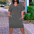 thumbnail image 1 of BEFOKA Robe pour Femme Grande Taille, Liquidation de Robes d'Été pour Femmes, Robe Unie Grande Taille à Manches Courtes et Col avec Poches pour Femme, 1 of 5