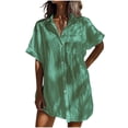 thumbnail image 2 of Weiqiqre Chemises pour Femmes Été Robe en Coton et Lin Robe Mini à Col en V Décontractée à Manches Courtes Tunique Ample Robes, 2 of 5