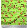 thumbnail image 1 of Soimoi Green Cotton Cambric Fabric Insect & Cat Animal Decor Fabric Printed BTY 56 Inch Wide, 1 of 3