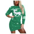 thumbnail image 1 of Femmes O Cou Wapiti Flocon de Neige Pull Pull en Tricot Mini Robe de Noël, 1 of 2