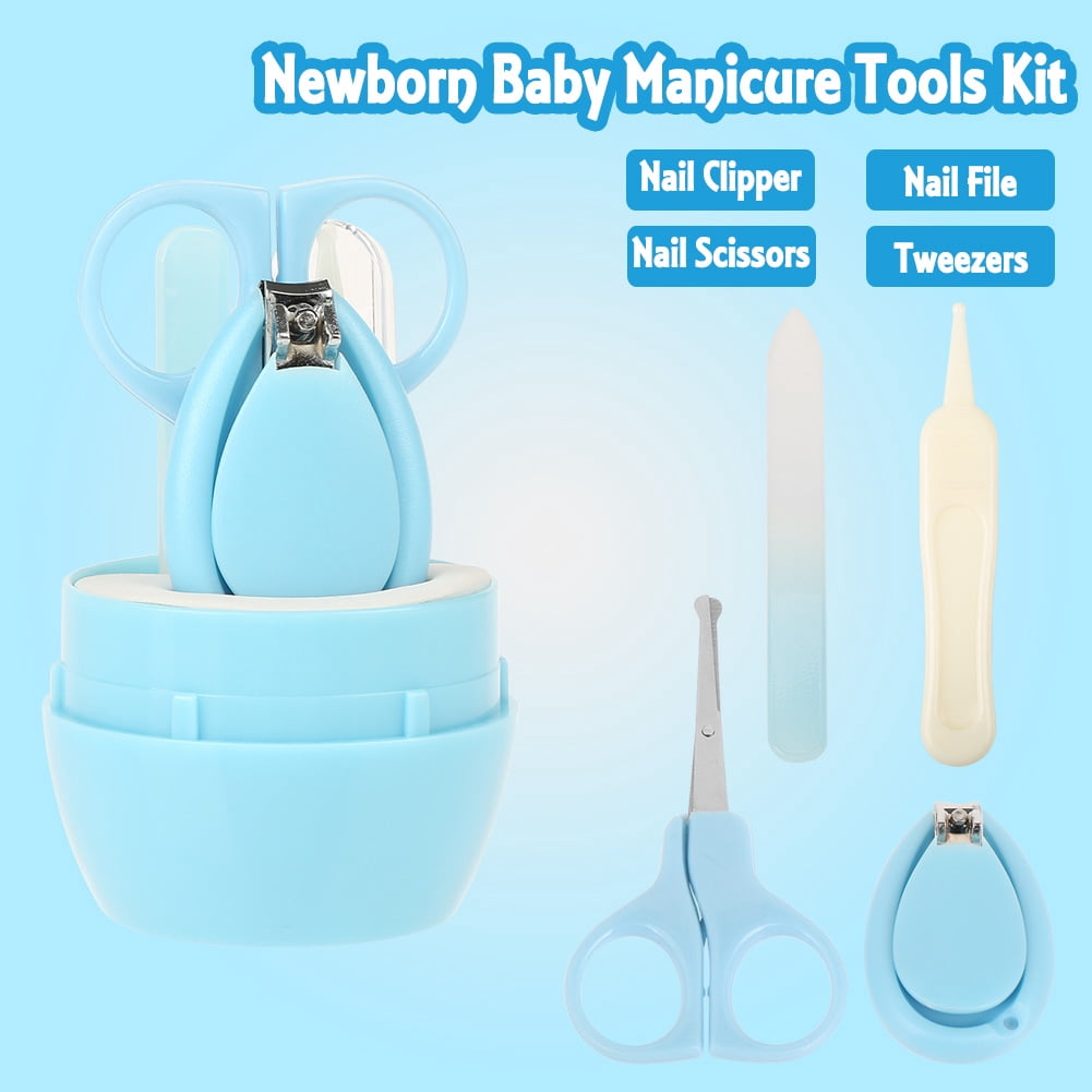 Baby Nail Clipper  Manicure Kit 4pcs Convenient Daily Baby Nail Clipper Scissors Nails File Tweezers Manicure Care Kit Blue