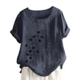 thumbnail image 1 of Dealovy Cotton Linen Tops for Women Crew Neck Short Sleeve Floral Embroidered T-Shirts Plus Size Tees, 1 of 5