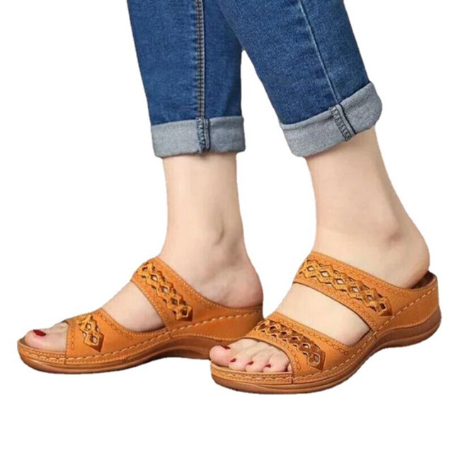 Women Chic Sandals Pure-color Flower Printed Slippers Open Toe Breathable for Summer Beach