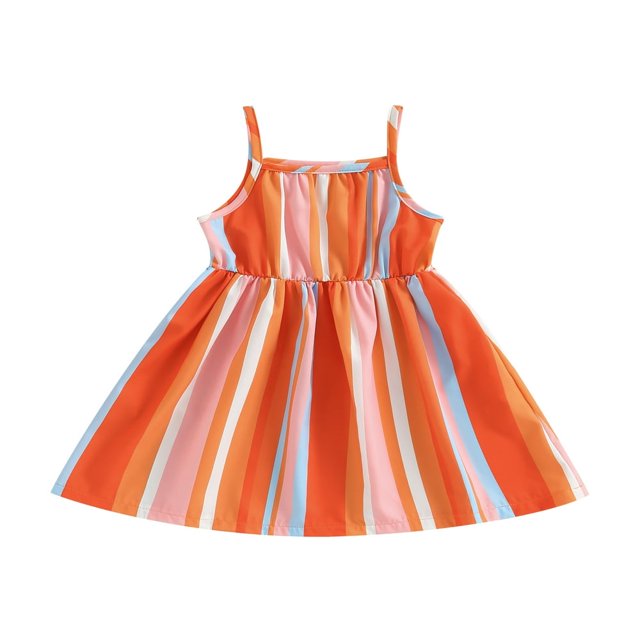 Petites Filles Princesse Robe Rayures Dot Print Robe Décontractée une Ligne Robe pour la Plage Partie Vêtements Mignons 4-5 Ans