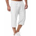 thumbnail image 1 of Lovzfmll Men's Cropped Pants, Linen Drawstring Relaxed Fit Straight Leg with Pocket, Casual Loose Fit 7/8 Length Pants, 1 of 9