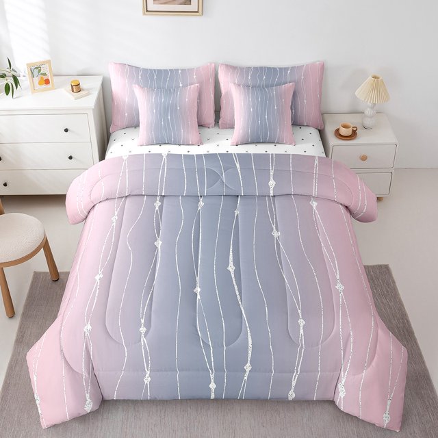 YST, Gradient, Comforter Set, Geometric Abstract, 7-Piece, Modern Aesthetic, King
