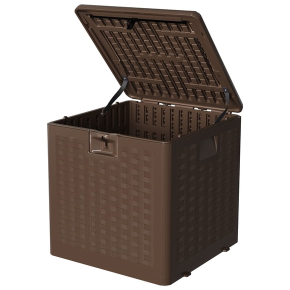 Gaderth Resin Deck Box,Outdoor 28 Gallon Waterproof Storage Box,Patio Storage Bin,Lockable Resin Storage Container,Storage Bench For Patio Furniture Cushions,Garden Tools,Pool Sports Equipment