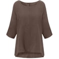 thumbnail image 3 of Besolor T-Shirts pour Femmes Grande Taille à Manches 3/4, Décontractés, Amples, Couleur Unie, Hauts en Coton et Lin, Col Ras du Cou, Tuniques d'Été, 3 of 3