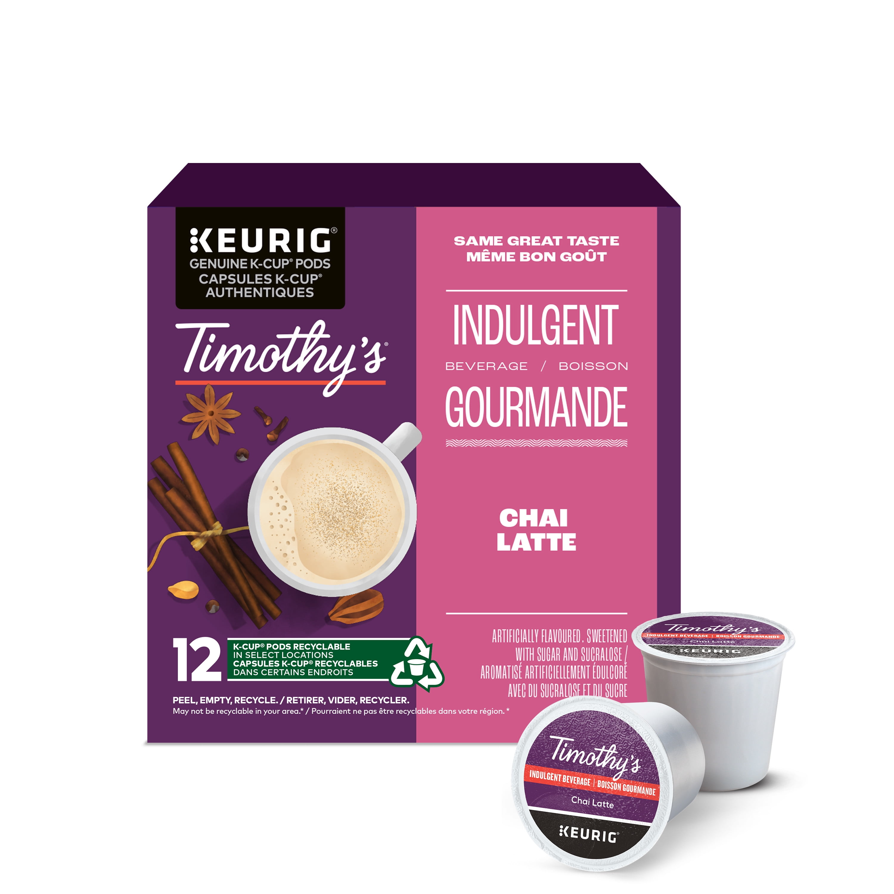 Timothy's Chai Latte K-Cup Coffee Pods, 12 pods For Keurig Coffee Makers