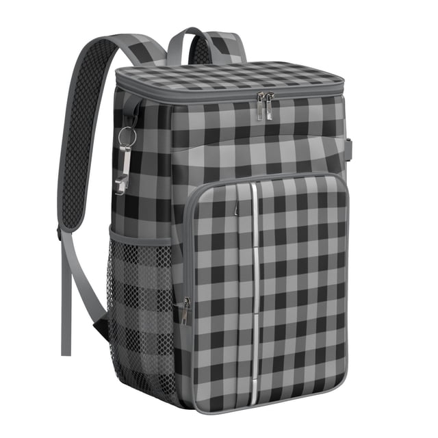 Retro Plaid Insulated Backpack Cooler - 20L High-Capacity Leakproof Lunch Bag for Outdoor, Travel & Work
