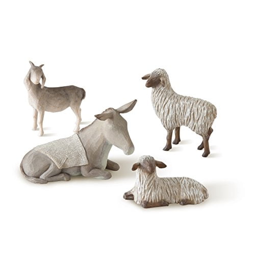 Willow Tree Abritant des Animaux pour la Sainte Famille, Figurines de Crèche Sculptées et Peintes à la Main, Ensemble de 4 Pcs