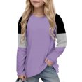 thumbnail image 2 of Posijego Girls Striped Long Sleeve Shirts Kids Round Neck Color Block Tunic Tops Spring T-Shirts Size 4-14 Years, 2 of 5