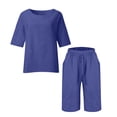 thumbnail image 5 of Ensemble Décontracté pour Femme, Haut à Col Rond à Manches 3/4 et Short à Taille Élastique, Tissu Polyester Respirant pour Détente et Tenue d'Été Confortable, 5 of 5
