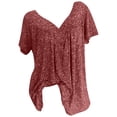 thumbnail image 2 of Mefallenssiah Blouse à Manches Courtes pour Femmes Grande Taille, Col en V, Imprimé, Rouge P, 2 of 8