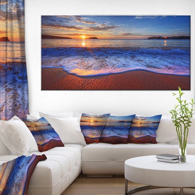 Blue Waves on Sandy Beach - Seashore Canvas Art Print