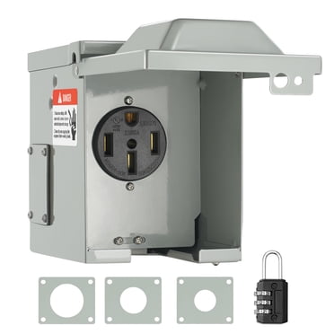 VEVOR Boîtier de Prise d'Alimentation pour VR de 50 Ampères, 125/250 Volts, Boîtier de Prise Extérieure pour VR Fermée et Verrouillable, Panneau Électrique NEMA 14-50R Résistant aux Intempéries