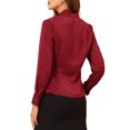 thumbnail image 3 of INSPIRE CHIC Women's Ruffled Stand Collar Long Sleeve Button Office Satin Shirt M Dark Red, 3 of 7