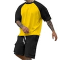 thumbnail image 2 of JDQJBZ Ensemble 2 Pcs pour Homme, T-Shirt Raglan à Manches Courtes à Col Ras du Cou et Short avec Poche, Été Décontracté, 2 of 5