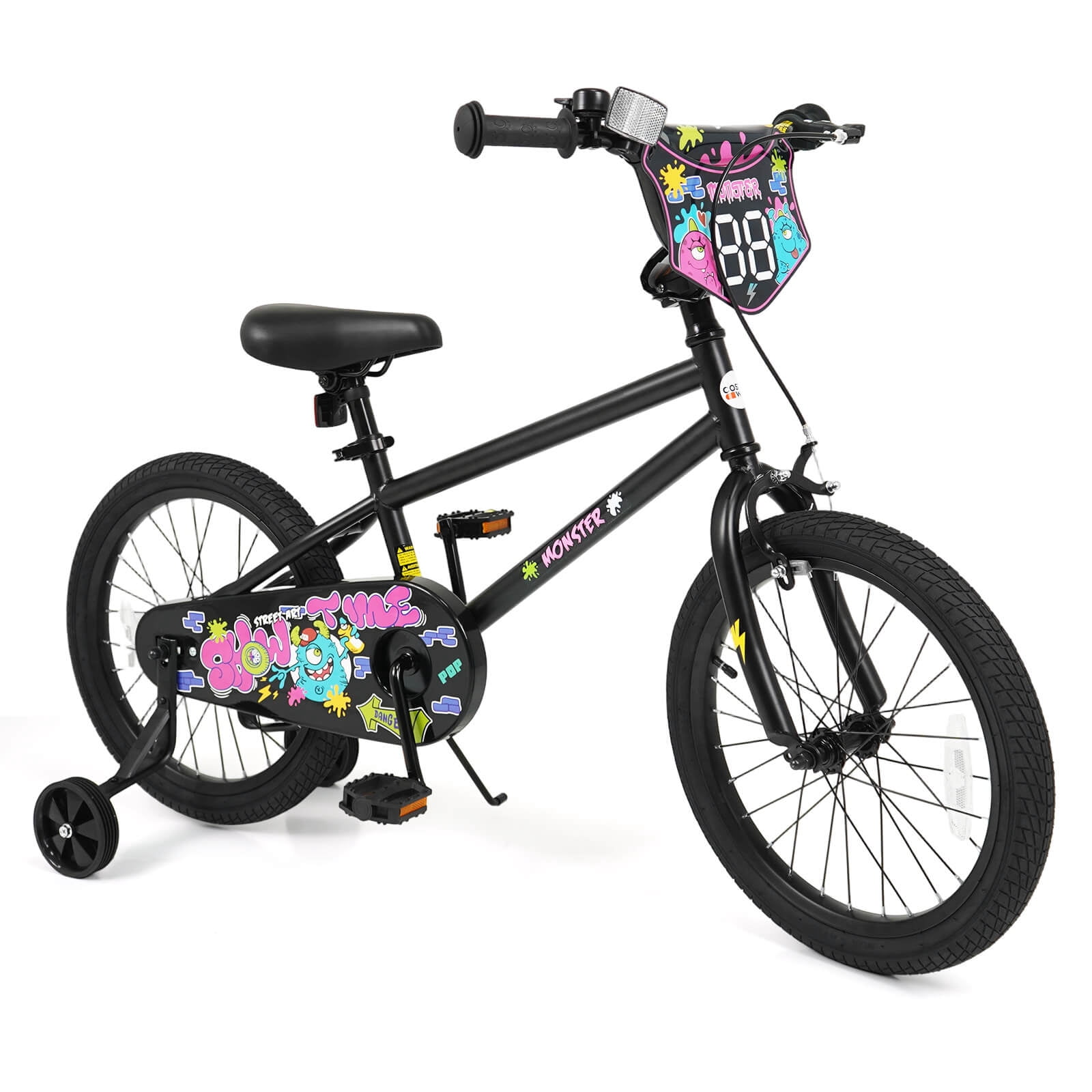 Costway 18 Inch Kids Bike. Toddler Bicycle with Training Wheels. Dual Hand & Coaster Brakes