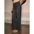 thumbnail image 4 of Jean à Jambe Grand pour Femme Taille Haute Jambe Droite Pantalon en Denim Extensible avec Poches Noir G, 4 of 8