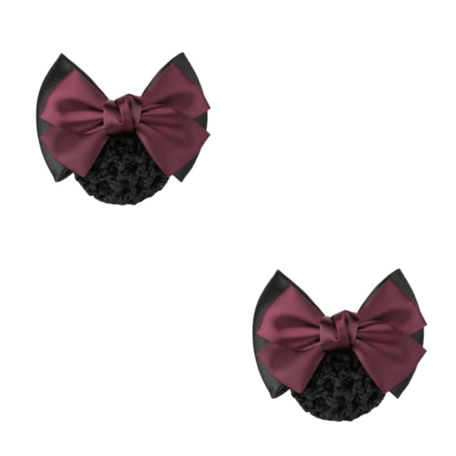 Decodeary Professional Hair Plate Mesh Pocket Practical Snood Net Elegant And Professional Two Bows-wine red 2Set