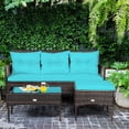 thumbnail image 4 of Gymax Ensemble de Conversation Sectionnel en Rotin pour Patio 3 Pcs avec Coussins Turquoise, 4 of 7