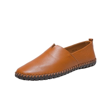 Mens Loafers Apron Toe Simplicity Stretch Flexible Slip on Breathable Comfortable Soft Sole Casual Walking Driving Leather Shoes Shoes Brown