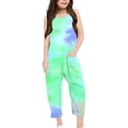 thumbnail image 2 of MIASHUI Girls Tie Dye Rompers Sleeveless Spaghetti Straps Jumpsuits Comfy Loose Trousers,Light Green,7-8 Years, 2 of 5