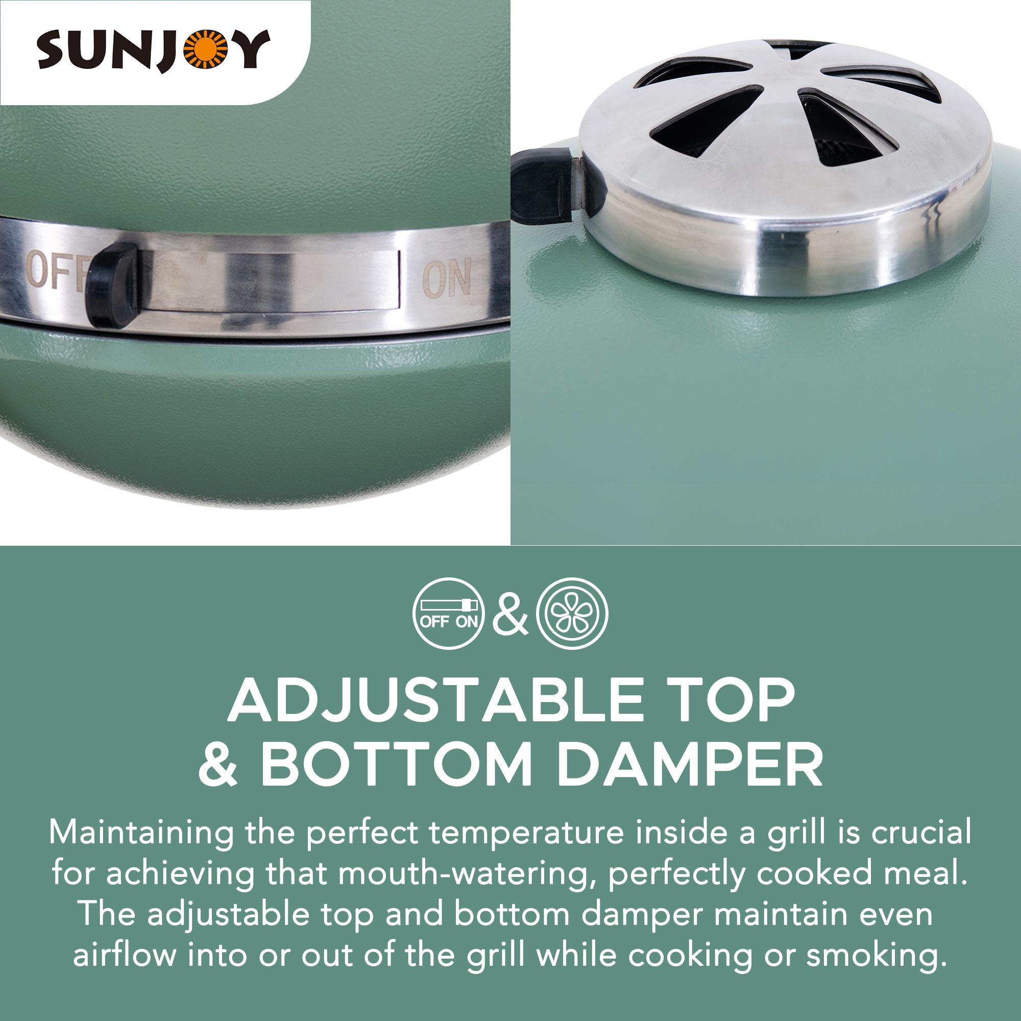 Sunjoy Barbecue au charbon Kamado 20 po – Gril extérieur de style œuf avec pierre à pizza, fonction fumoir, barbecue tout-en-un avec roues