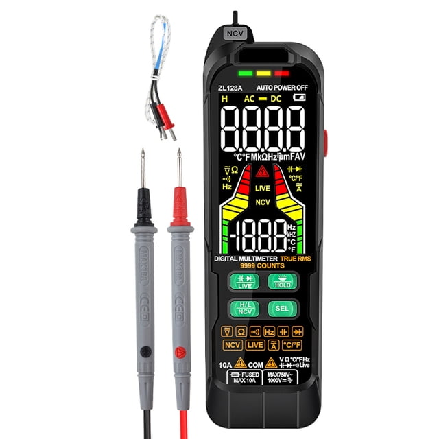 TFixol Compact Digital Multimeter with NCV Detection, True RMS, Frequency Measurement, Data Hold, and Built-in Flashlight (ZL128A, 9999 Counts, USB Rechargeable)