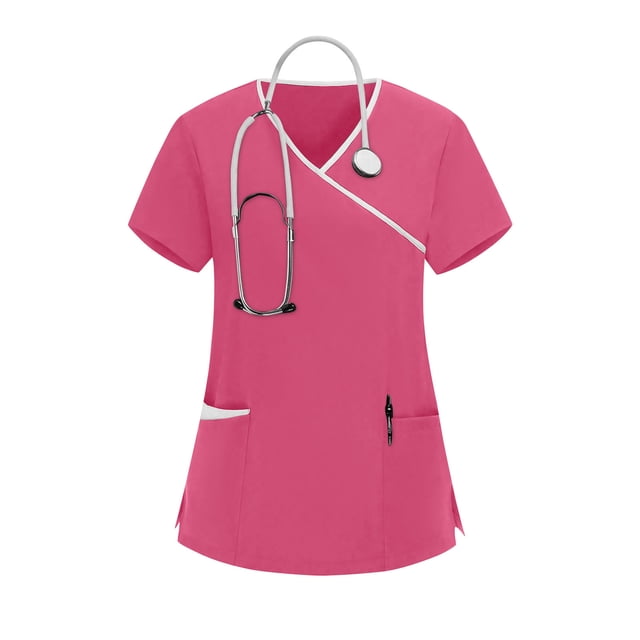 HongQid Scrub Tops for Women — Classic Fit, Pocket, Four-Way Stretch, Anti-Wrinkle