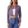 thumbnail image 1 of INSPIRE CHIC Veste en Jean pour Femme, Effilochée, Boutonnée, Lavée, Courte, en Denim, Violet, TG, 1 of 6