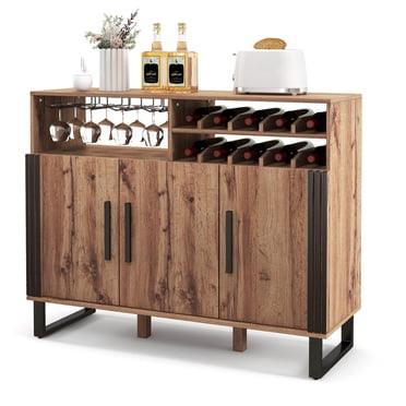 Gymax Home Wine Bar Cabinet w/ 3 Doors & Adjustable Shelves 2-tier Wine Rack Sideboard