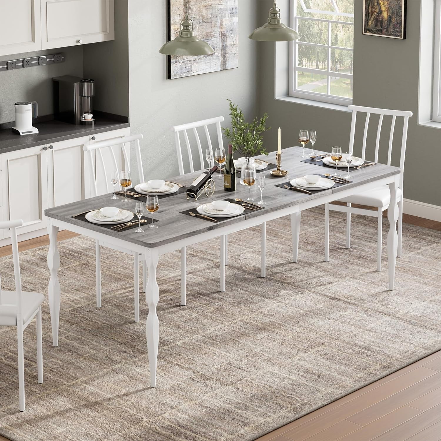 78 Inch Rectangular Dining Table for 8, Rustic Farmhouse Kitchen Table with Large Tabletop, Long Wooden Dining Room Table with Heavy Duty Legs, Grey