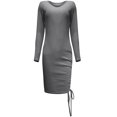thumbnail image 4 of CEHVOM Women Pullover Long Sleeve Autumn Solid Casual V Neck Sweatshirt Drawstring Dress, 4 of 5