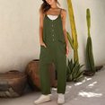 thumbnail image 2 of Summer Jumpsuits for Women Spaghetti Straps Casual Button V Neck Plain Cropped Pants Rompers Outfits with Pockets, 2 of 7