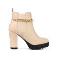 thumbnail image 3 of BLISSFUL STEP Women's Platform Chain Block High Heel Ankle Boots Nude 8, 3 of 7